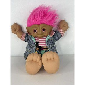 VINTAGE 1991 Treasure Troll Tots Doll Pink Hair Pink Wishstone 14" ACE Novelty